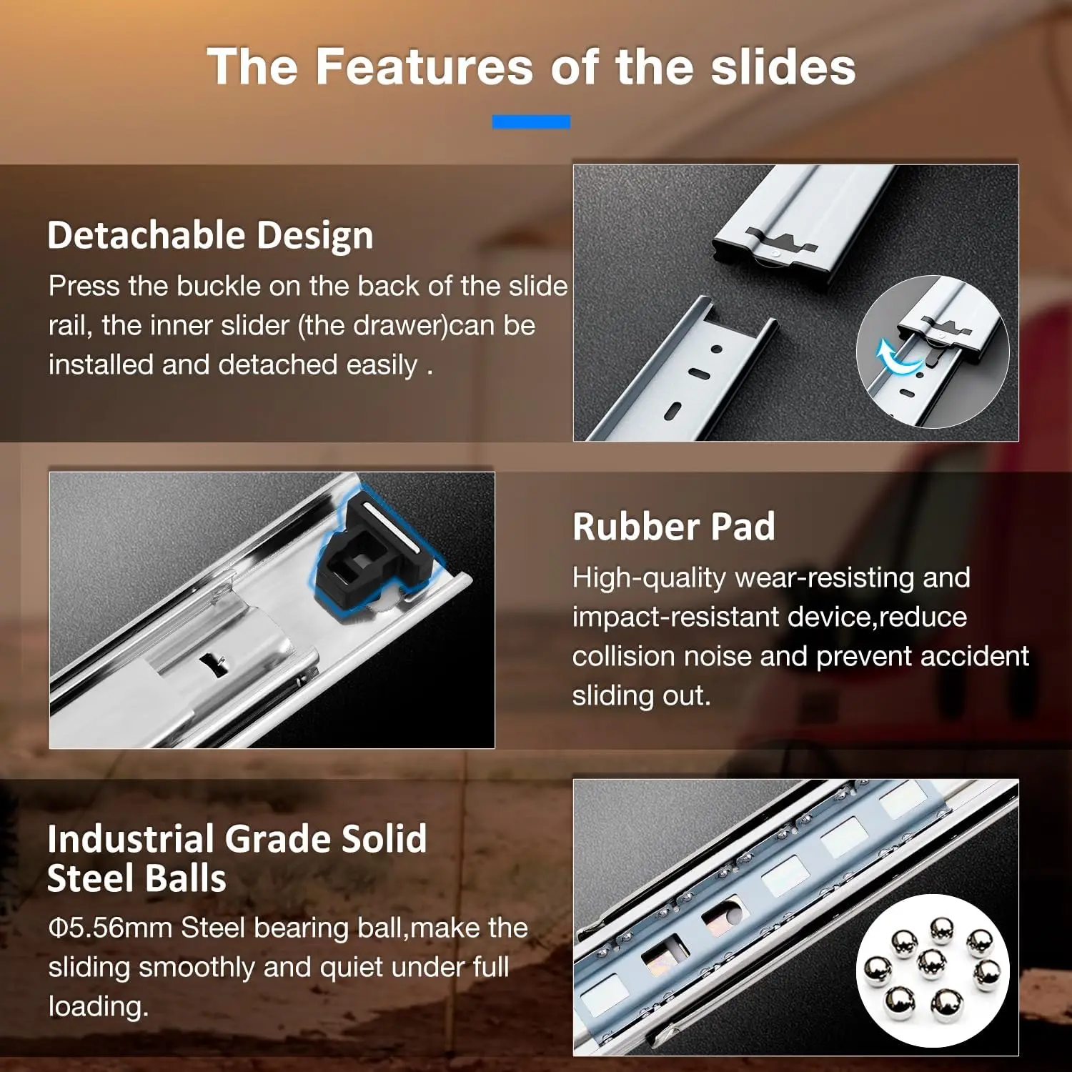 Manufacturer Heavy Duty 12-60 Inch Lock Full Extension Ball Bearing Drawer Slides Side Mount Rails Track Glides 250 Lbs Capacity
