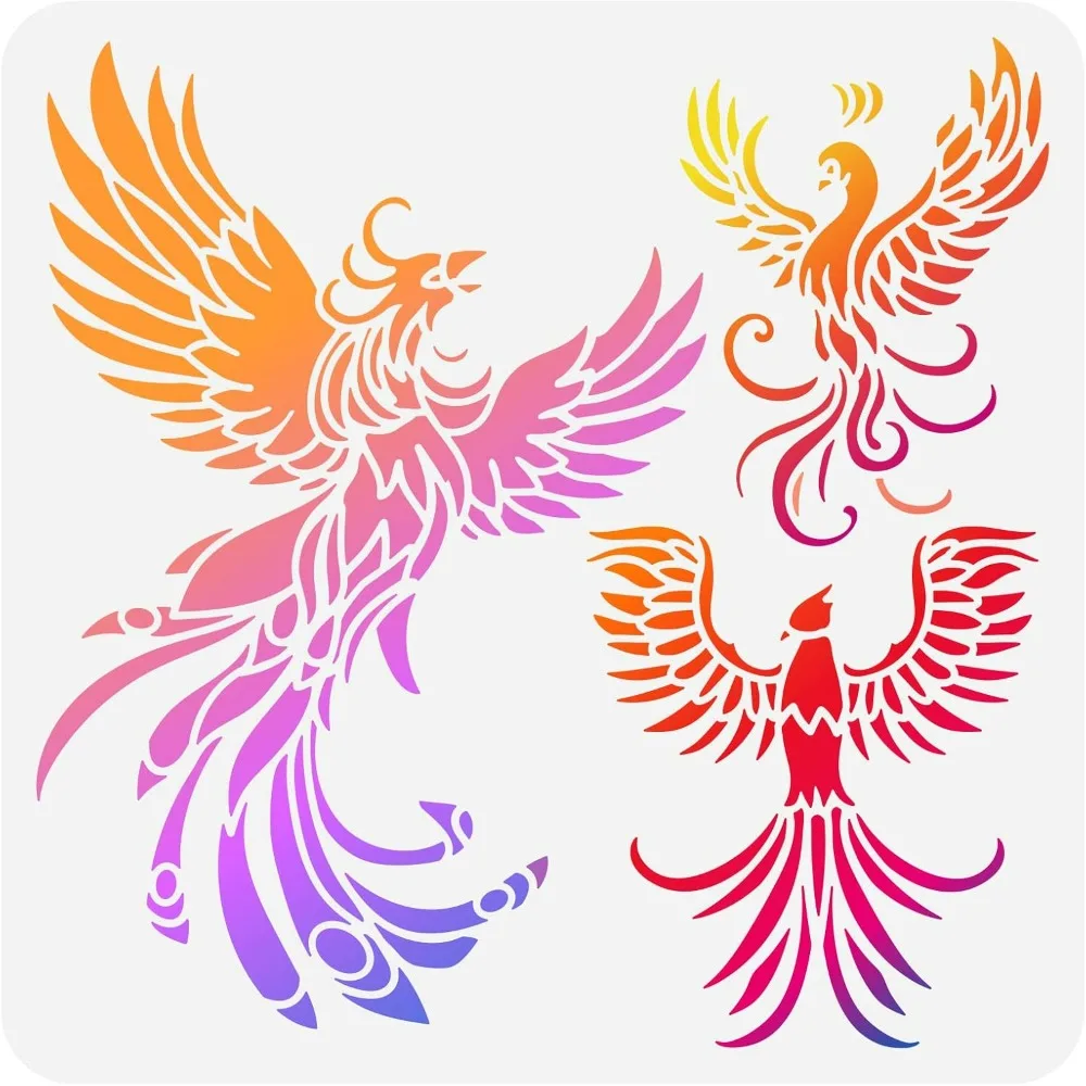 Phoenix Stencils for Painting 11.8x11.8inch Reusable Firebird Drawing Stencil DIY Craft Phoenix Pattern Painting Template for