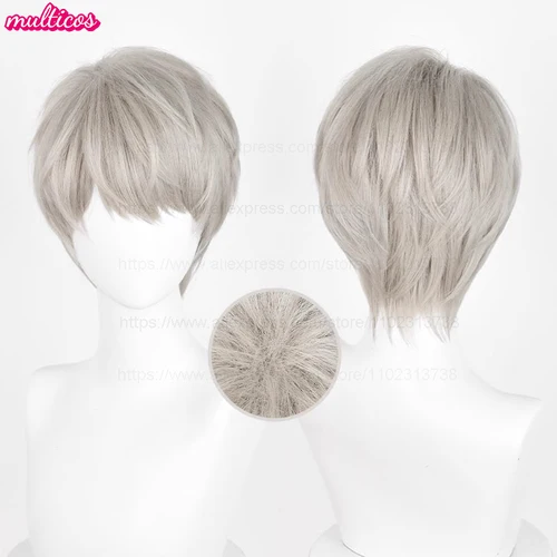 Imagen 2 del producto Peluca de Cosplay Xavier Love And Deepspace, pelo sintético corto de lino gris resistente al calor, pelucas de juego de Anime para fiesta de Halloween + gorro de peluca