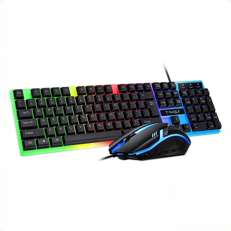 

T-wolf Thunderwolf Tf230 Проводная светящаяся клавиатура и мышь, игровая механическая клавиатура в арабском стиле