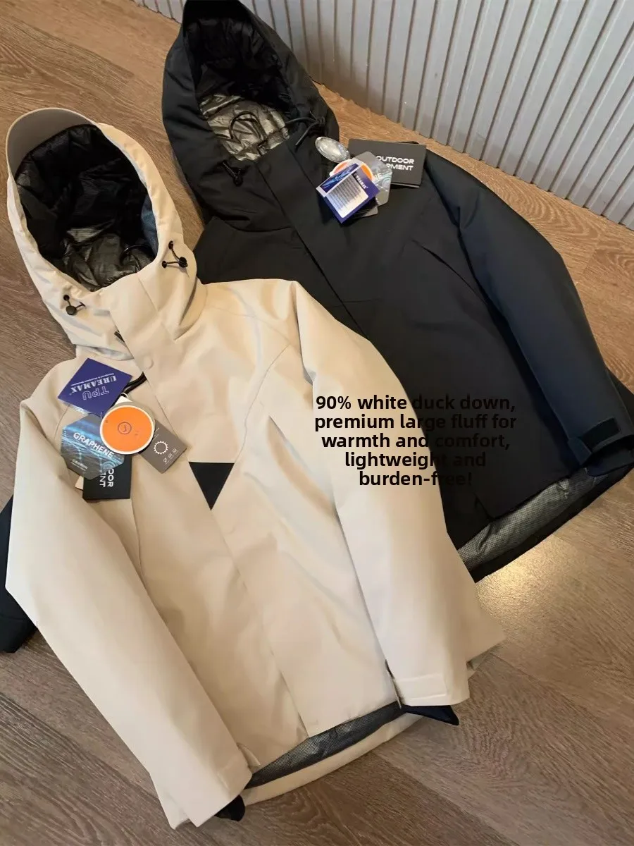

aphene 90 down Outdoor Men's Puffer Jaet Tee-Proof Stereo Tailoring Winter New Sle Youth Trend White Du Feather