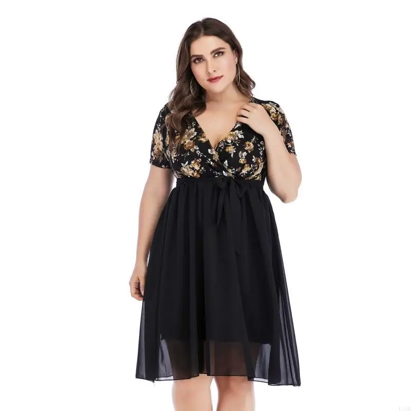 l38e-donna-estate-manica-corta-avvolgente-sexy-scollo-a-v-stampa-floreale-giuntura-in-pizzo-midi-abito-lungo-altalena