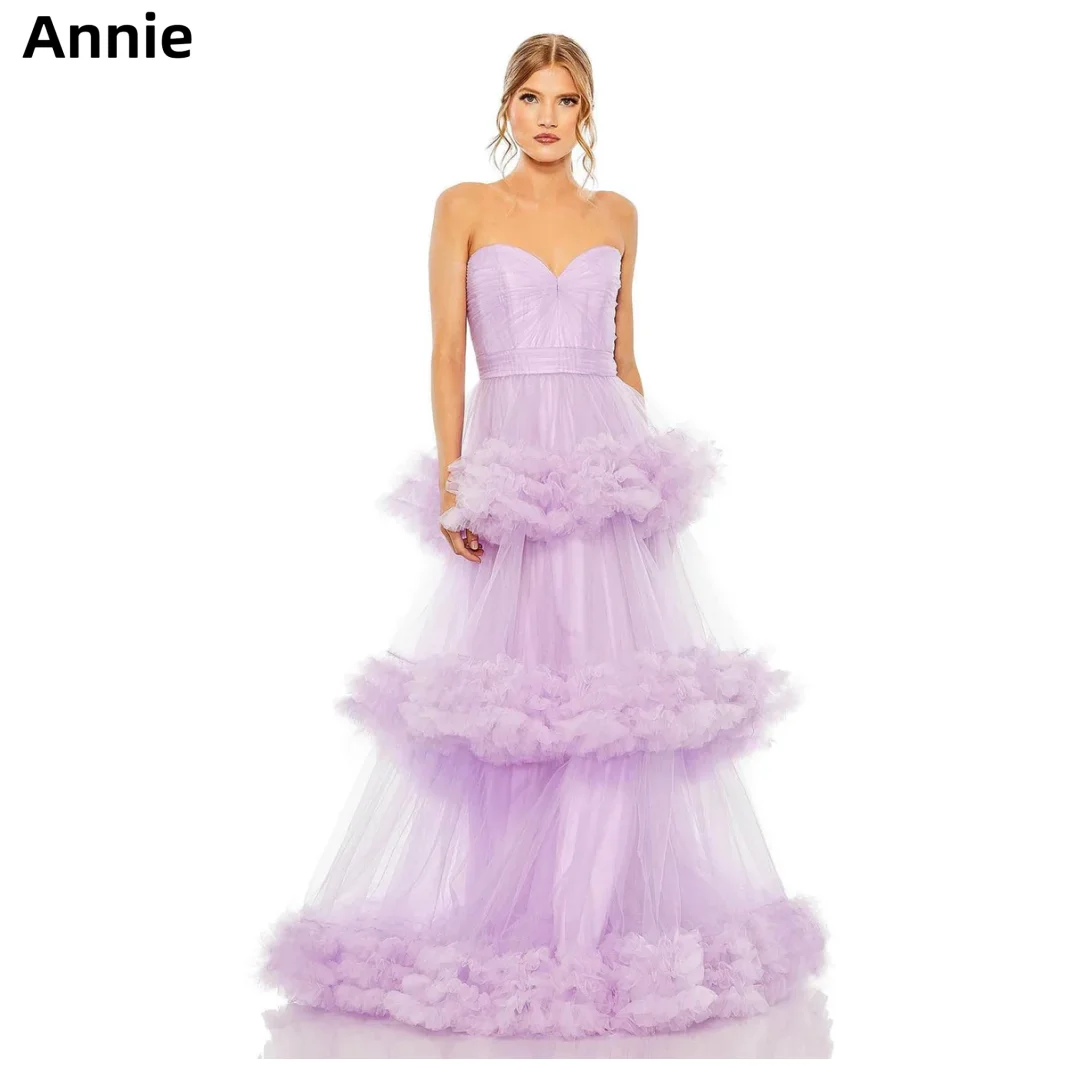 Annie Mauve Elegant Wedding Dress Fluffy Tulle Layering Prom Dresses Sexy Off-shoulder فساتين سهرة Vestidos De Fiesta