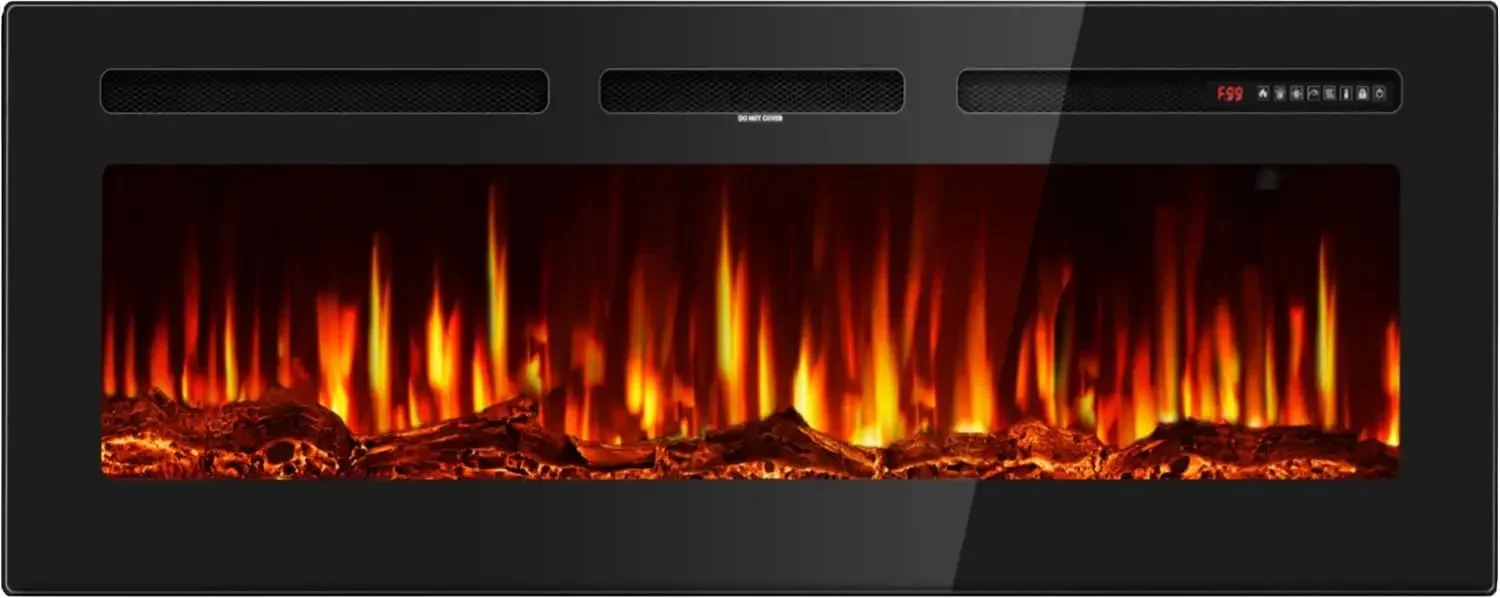 50 Inch Electric Fireplace in-Wall Recessed and Wall Mounted, Ultra-Thin Linear Fireplace Heater 750/1500W with Realistic Flame