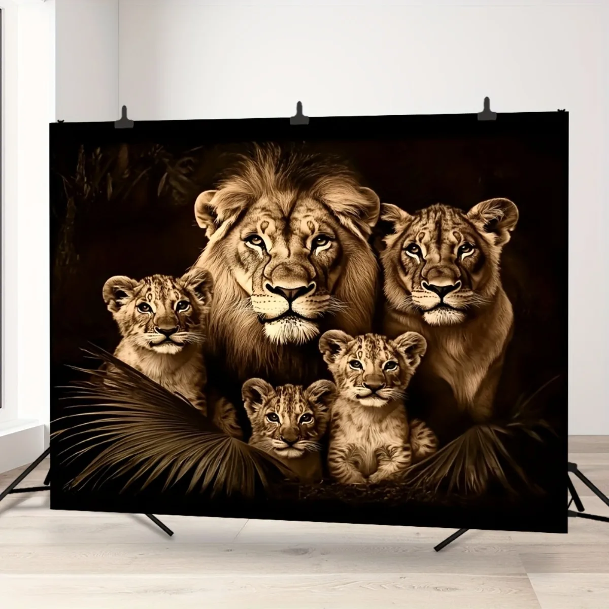 VIKAMA Lion Family Tapestry Brown Tone Wild Animal Wall Carpet Majestic Lion Group and Cub Art Hanging Cloth Room Decoration