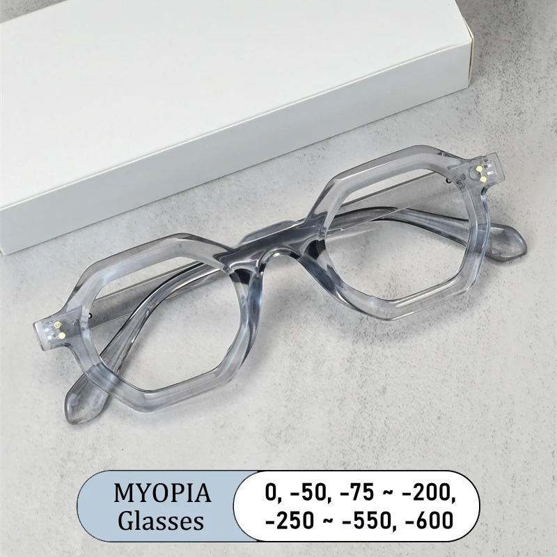 

New Brand Design Fashion Hexagon Frame Myopia Glasses Custom Prescription Photochromic Anti Blue Light Women Short Sight Eyewear