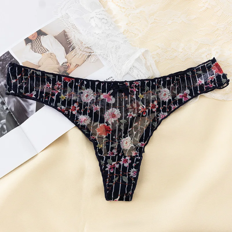 European Thong Pants Women's Panties Sexy Lace Underpants Fashion Printed Transparent G-String Female Underpants Lingerie