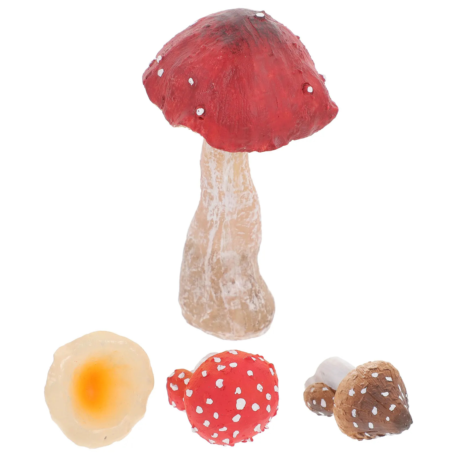 

4pcs Simulated Mushroom Statue Resin Garden Decoration Miniature Figurines Micro Landscape Ornament for Indoor Outdoor Decor