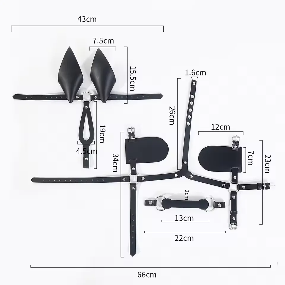 BDSM Harness Ball Gag Eye Blinder Fetish Toys Head Piece Hood Mask With Silicone Bone Mouth Gag Ears Eye Shade Bit Blindfold Set view 6
