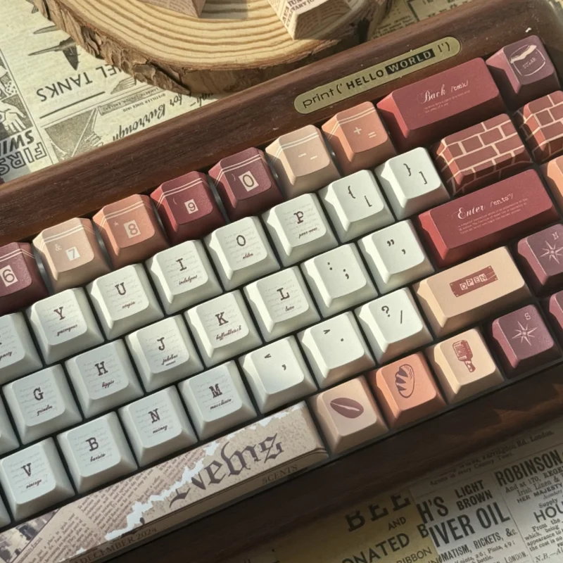 Imagem -02 - Retro Coffee Shop Keycaps Cinco Lados Sublimação de Calor Pbt Material 138 Incluindo L-enter Key 7u Space Bar Textura Branco