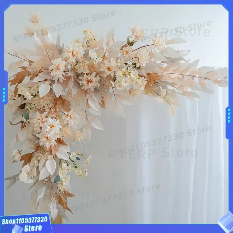 Champagne Nude Silk Flower Trumpet Arch Set Wedding Ceremony Aisle Arrangement Faux Floral Background Event Decoration