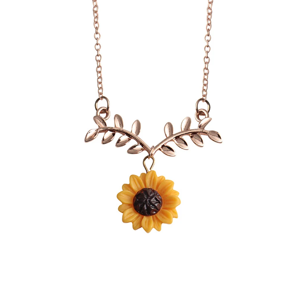 Earrings Set Perfect Gift Ideas Charming Sunflower Leaf Flower Pendant Necklace And Earrings Set Clavicle Chain Necklace Set