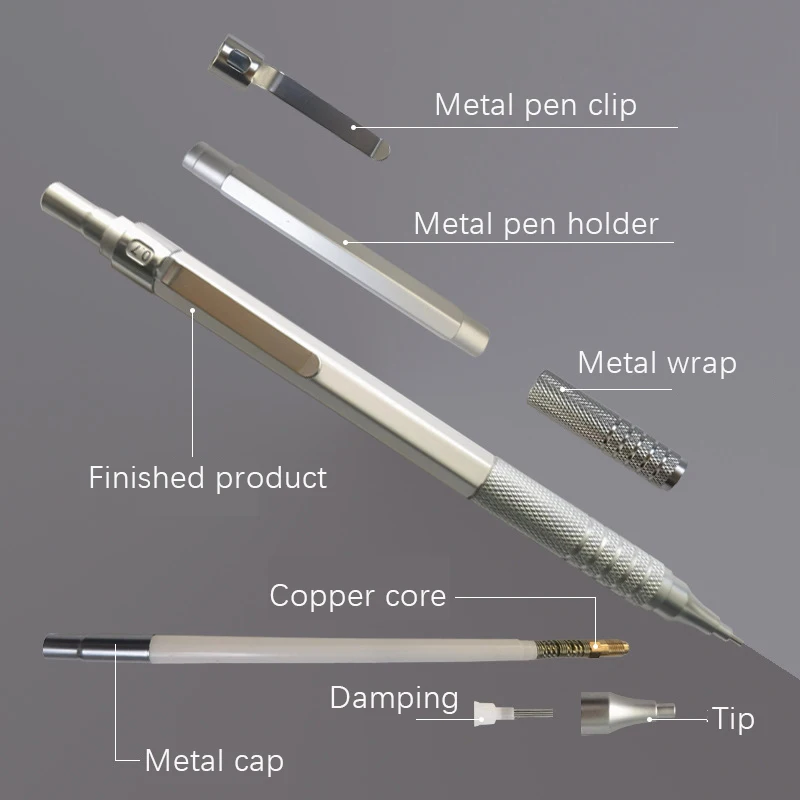 0,3 0,5 0,7 0,9 2,0 mm Zeichnung Automatische Bleistifte Niedriger Schwerpunkt Einziehbare Spitze Metall Druckbleistift mit Radiergummi – Detail 7