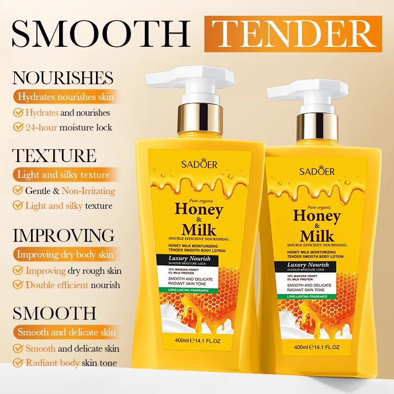 SADOER Honey Milk Body Lotion 400ml Moisturizing Smoothing Repair Dry Flaky Skin Hydrating Full Body Care
