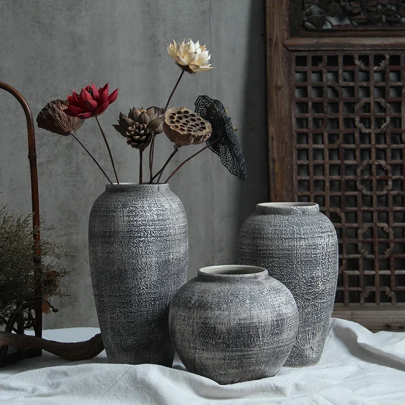 

Jingdezhen Ceramic Vase Dark Blue Vintage Chinese Traditional Vase Home Decoration Clay Vase Fine Rough Surface Furnishings