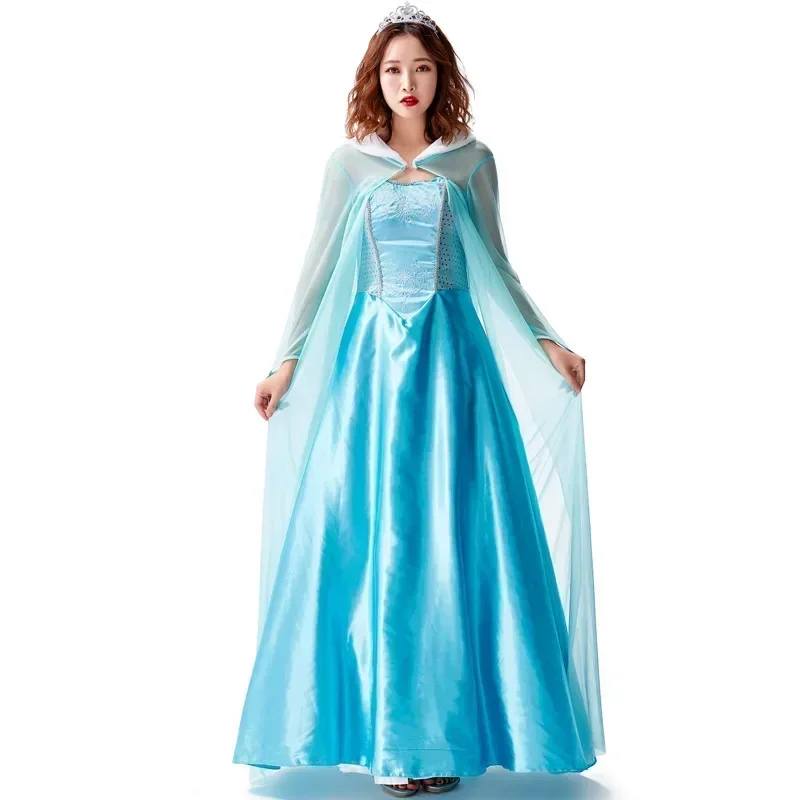 Disfraz de Halloween de la Reina de las Nieves, disfraz de anime para Halloween, vestido largo de princesa Bella azul y lindo para adulto