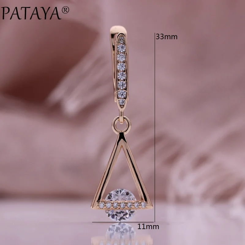 PATAYA New 585 Rose Gold Color Long Pendant Earrings For Women Micro Wax Mosaic Natural Zircon Daily Simple Fashion Jewelry 2022