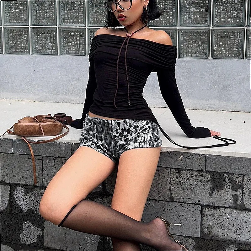 Sexy Sequin Leopard Print Shorts for Women Bodycon Nightclub Shorts Spring Summer