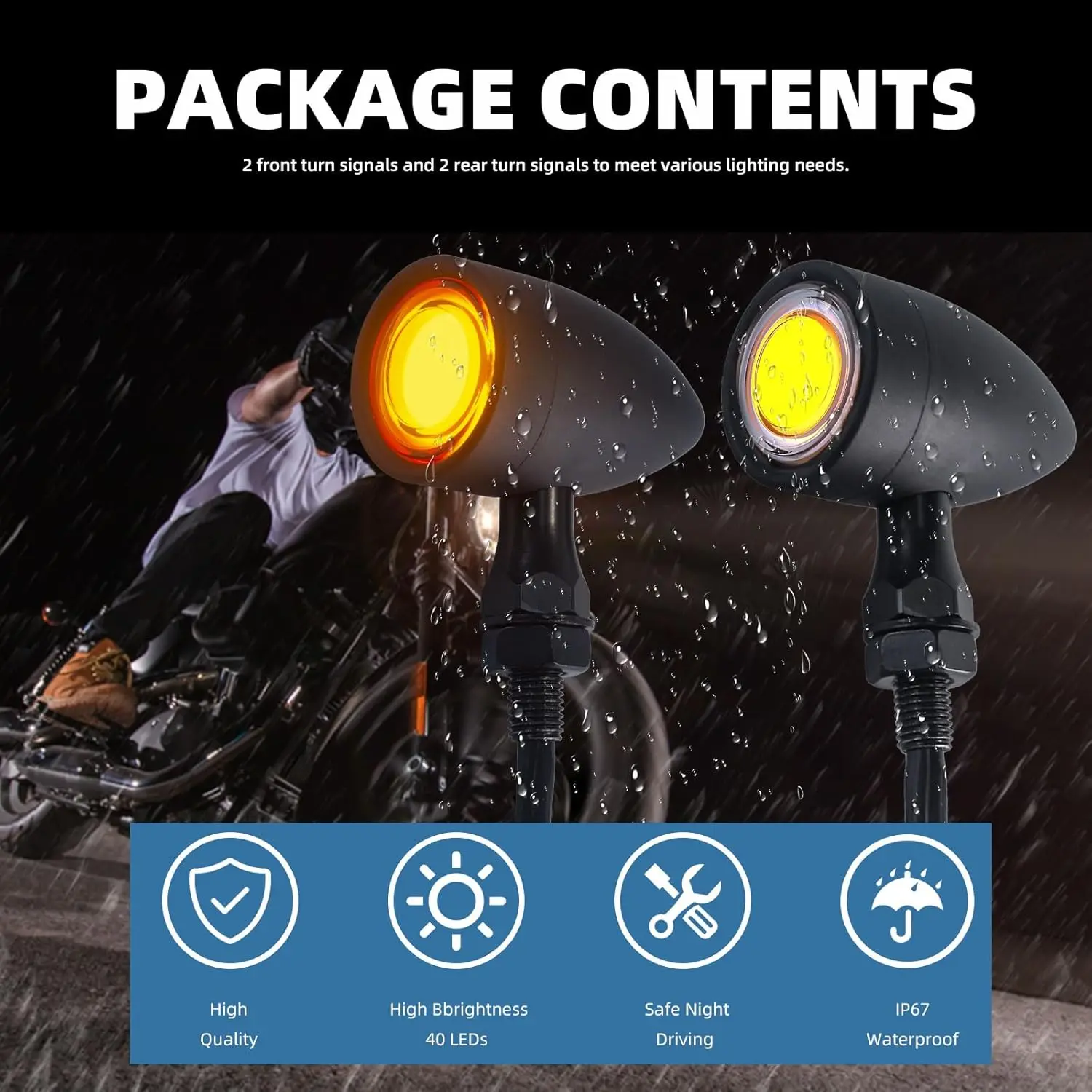 Universal Motorcycle LED Lights Kit 4 Pcs 40 SMD Turn Signals Tail Brake Lights CNC Aluminum Smoked Lens for Harley Honda