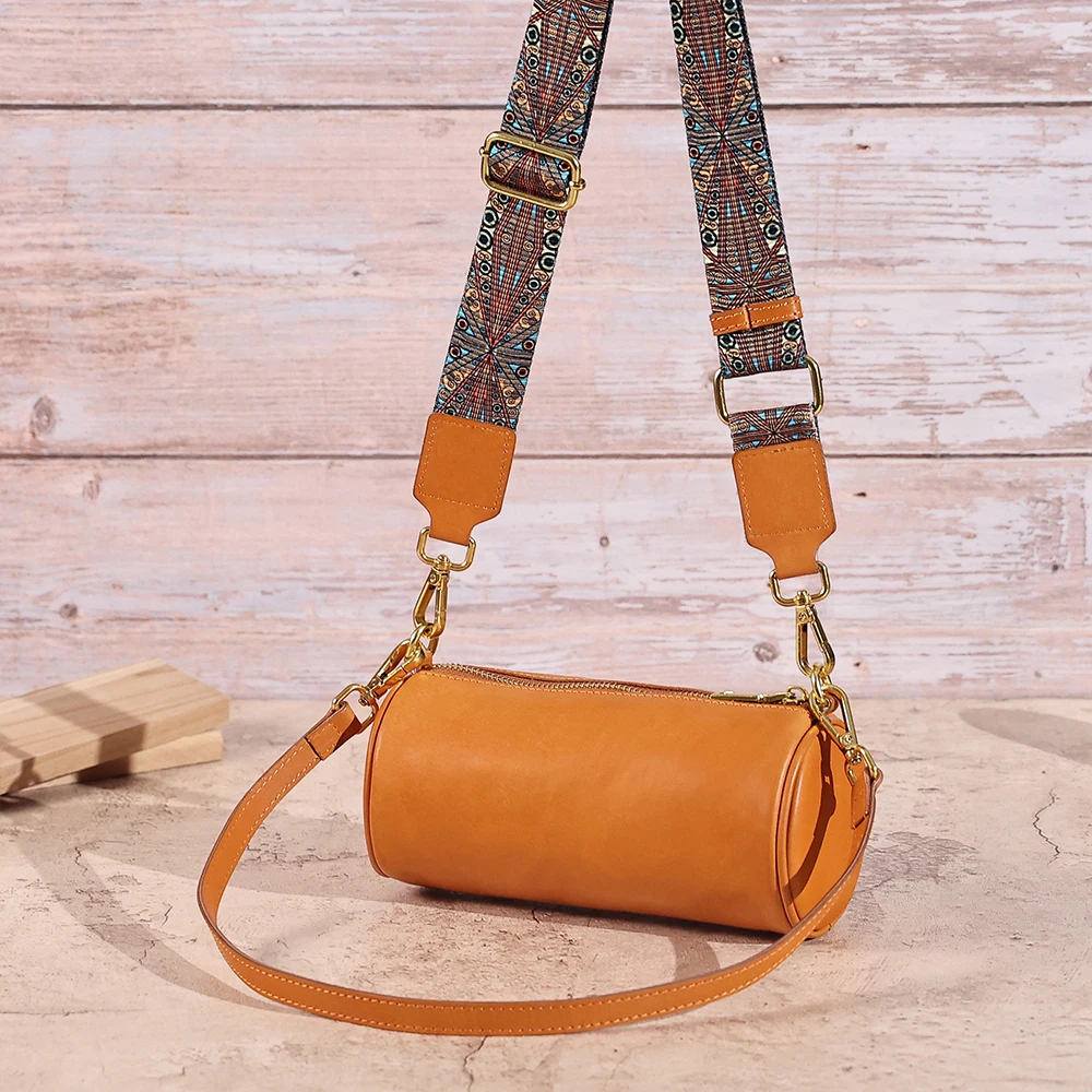 New Women's Genuine Leather Cylinder Bag Korean Style Crossbody Bag  Single Shoulder Bag Plant Tanned Leather Underarm Bag