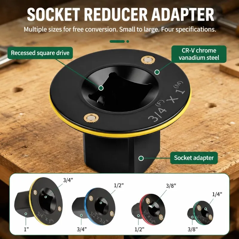 Low-Profile Impact Socket Adapter Set 3/4 To 1,1/2 - 3/4,1/2 - 3/8,1/4 To 3/8 Drive Ratchet Adapter 4 Pcs Socket Adapter Set