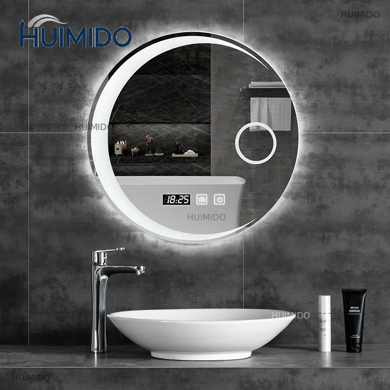 24inch Round LED Bathroom Mirror Anti-Fog Bluetooth Speaker Colors Dimmable Touch Control Backlit Wall Mounted IP44 110V-220V