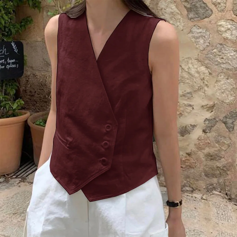 Women\'s Vests for Summer Ladies Linen Single Breasted Fashion Design Summer Thin Style Women’s Vest Sleeveless Vest Woman Top