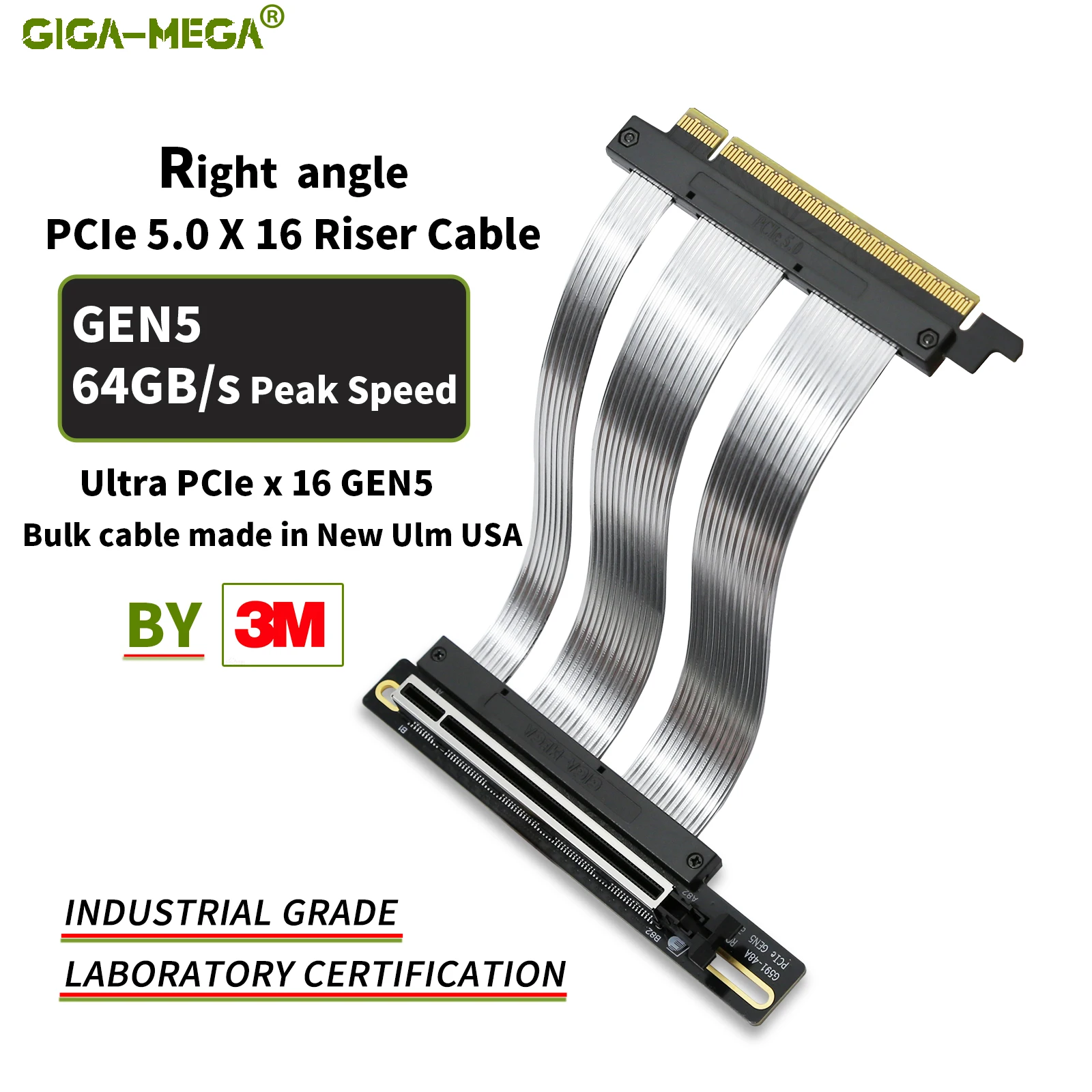 PCIe 5.0 X16 GPU Riser Cable Gen5 Ultra High Speed PCI Express Graphics Card Extension Cable Shielded for AI Server PC