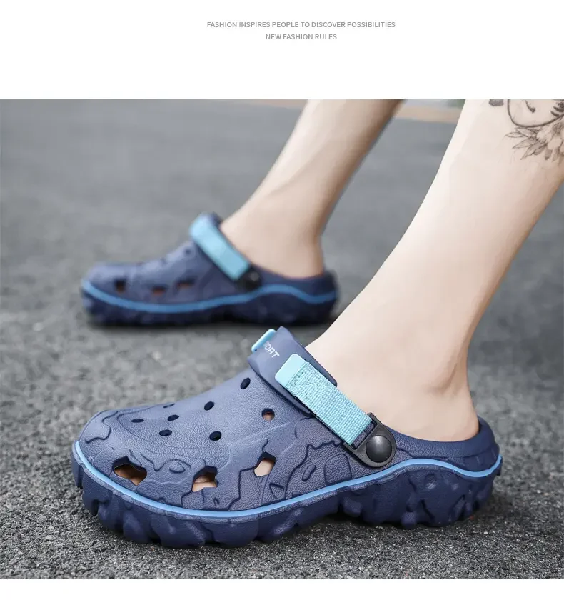 Herren-Sandalen, Sommer-Clogs, rutschfest, Strand-Trend, lässige Sandalen, atmungsaktiv, dicker Boden, hochwertige Lochschuhe, große Größe 45, 46, 47 – Detail 16