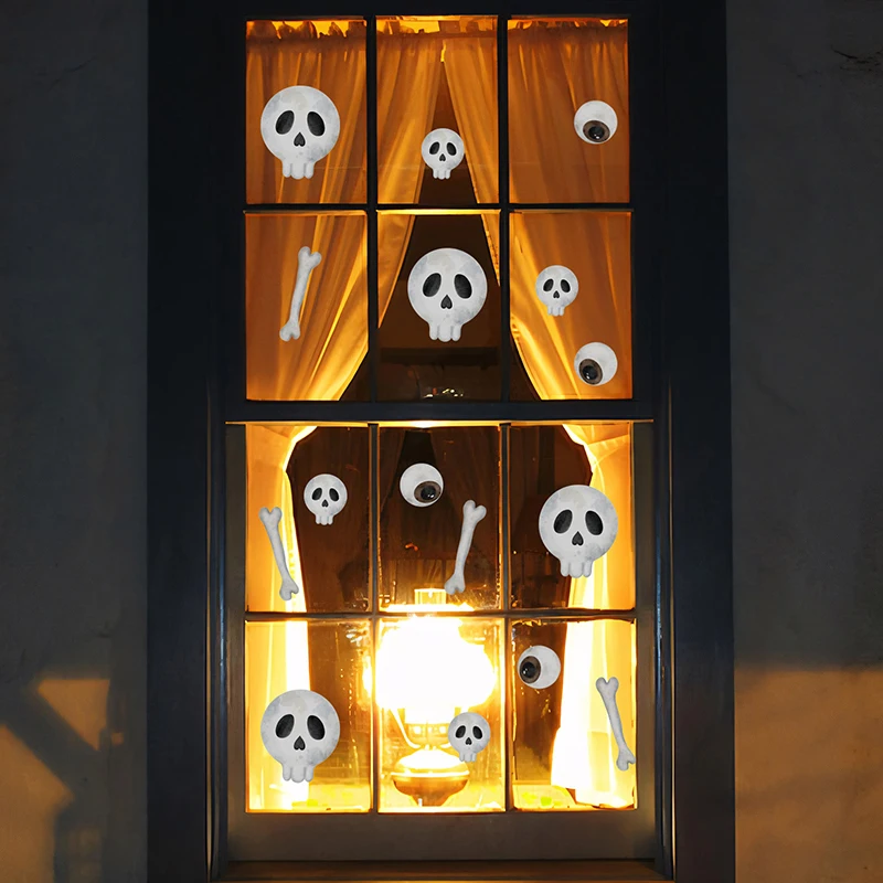 1szt/2szt/3szt Usuwalna naklejka ścienna Halloween Cartoon Skull Mini Skull Eyes Naklejki na okno Halloween Party Home Decor Naklejka ścienna