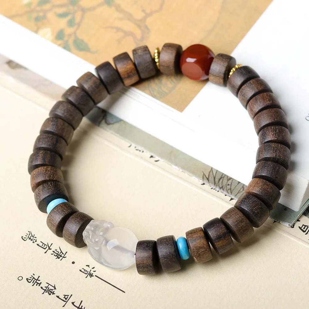 Original Design Natural White Crystal Pixiu Bracelet with Medicine Agarwood Beads Women's Wrist Jewelry Gifts