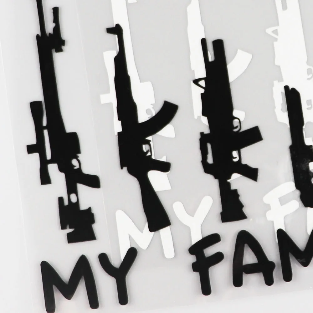 YJZT MY FAMILY Gun Cartoon Fun Vinyl Car Stickers Motorcycle Decals