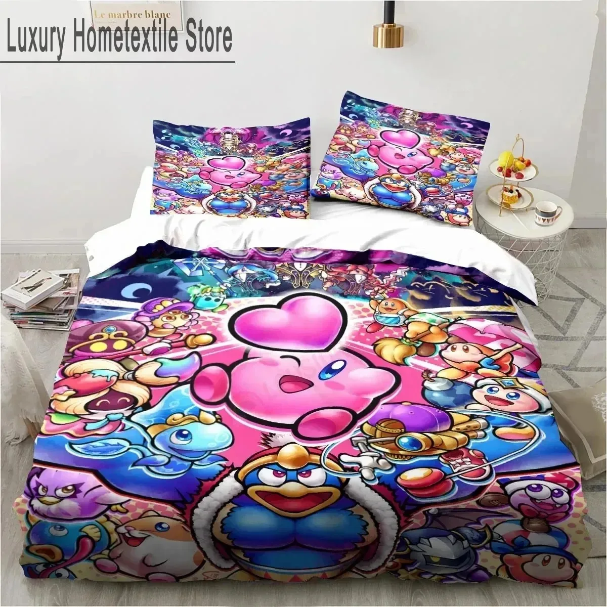 3D Print Anime Kawaii K-kirbys Cute Pink Bedding Set Double Twin King Duvet Cover Comforter Pillowcase Boys Girls Adults Bedroom