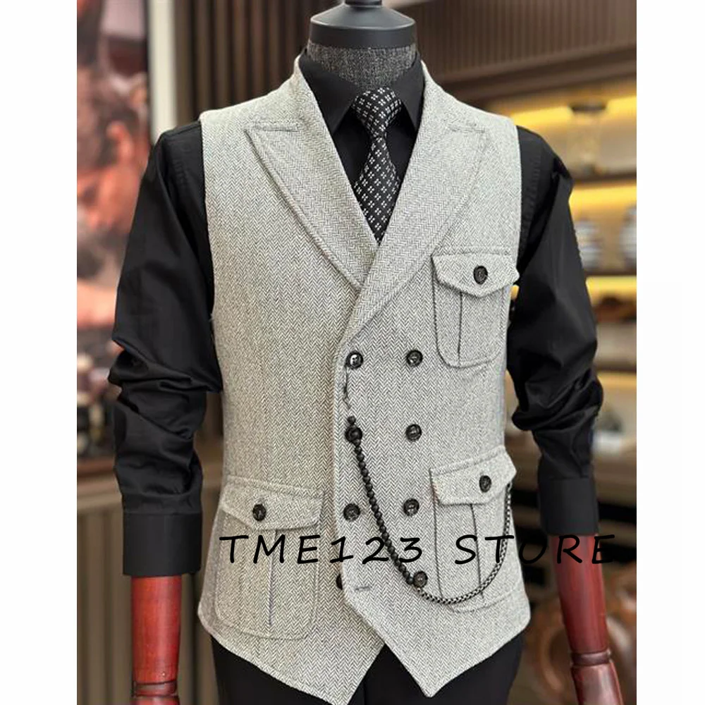 Casual Mens Solid color Vest Herringbone Slim Fit V Neck Tuxedos School Party Waistcoat For Wedding Banquet Nightclub