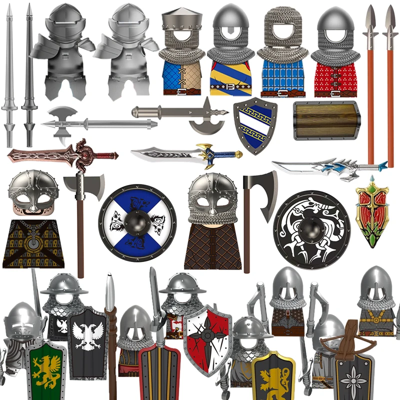 V1002 Medieval Archers Knights Castle Guards Paladins Knight Black Eagles Knights Heavy Armor Building Block Accessories Toys