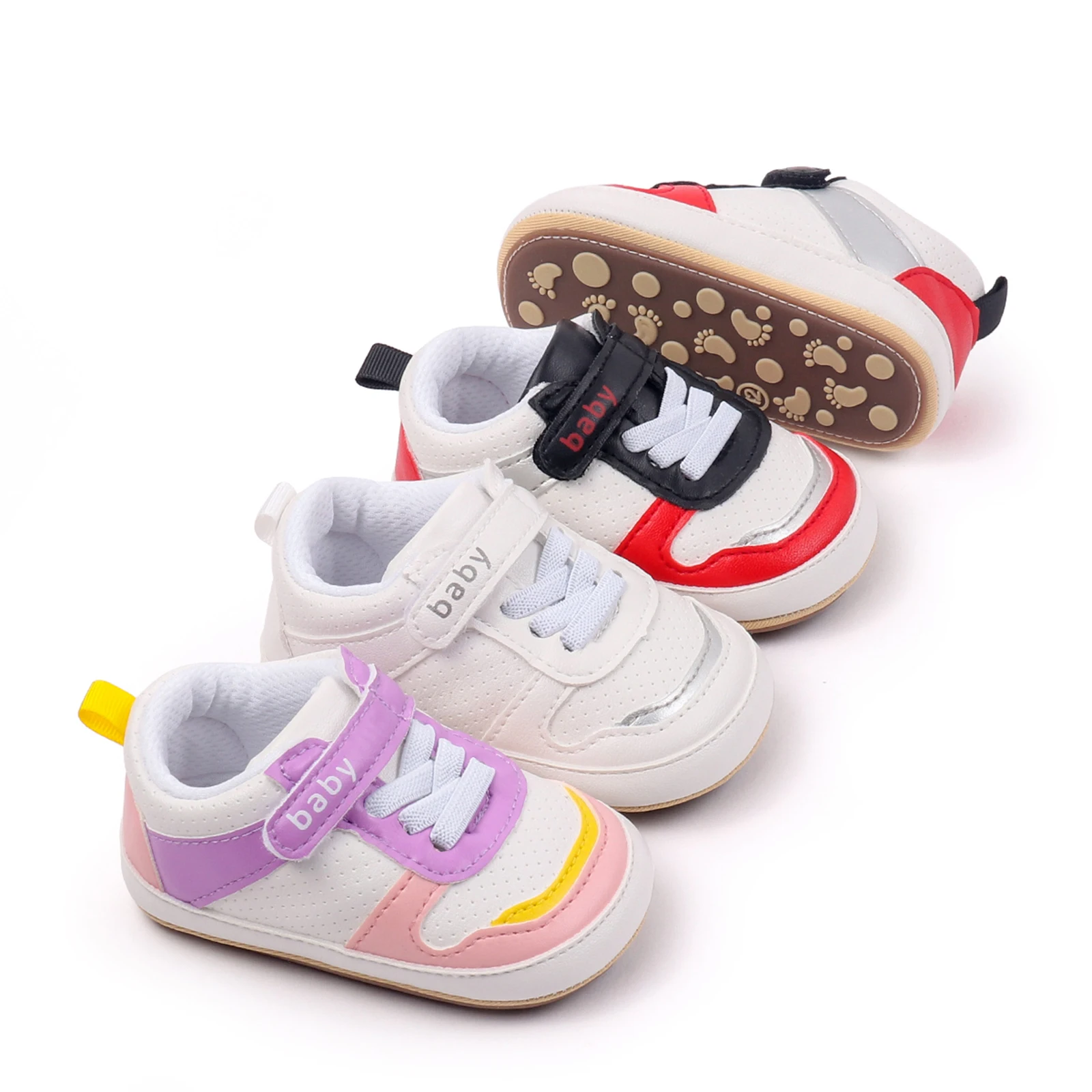 

0-18 Months Baby Sneakers Contrast Color Sequins Shoelace Soft Sole Non-Slip Infant First Walking Shoes for Spring Fall
