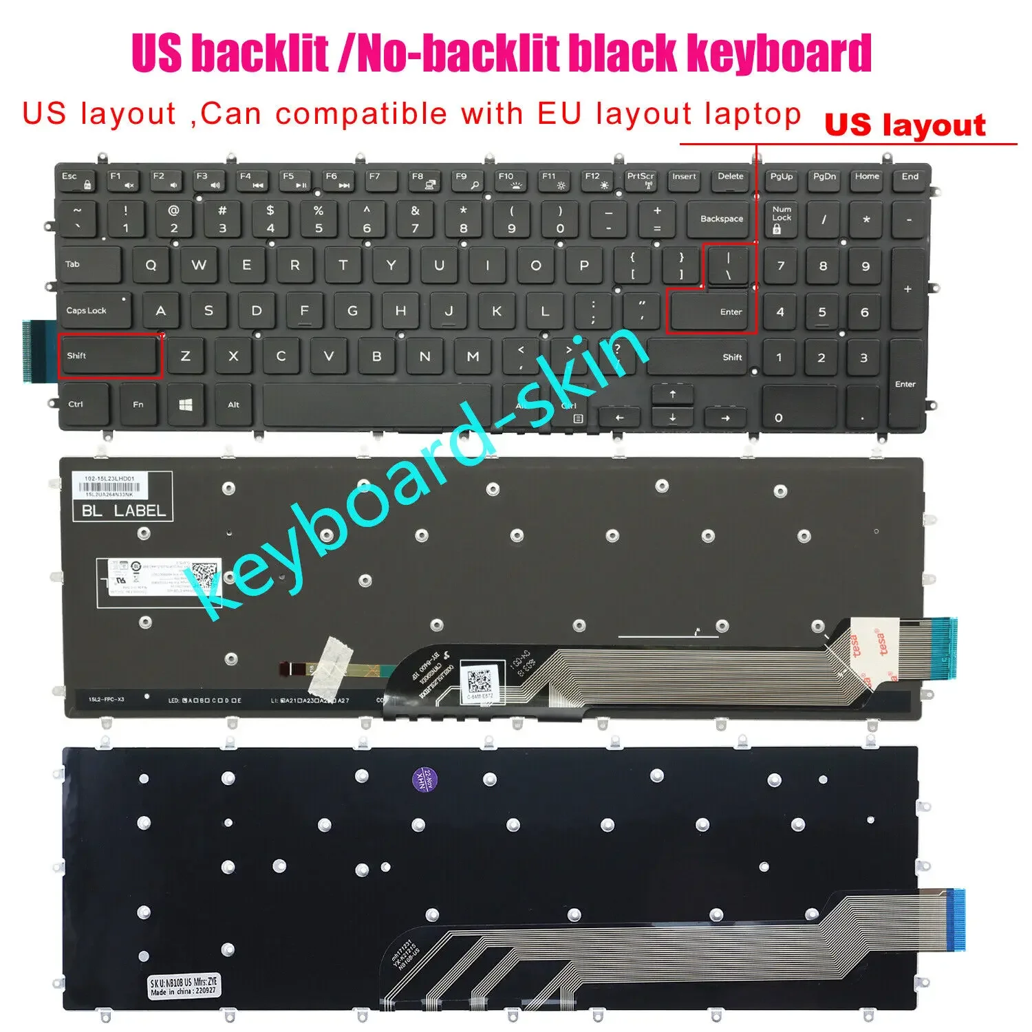 Rétro-éclairé/non rétro-éclairé clavier américain pour Dell Inspiron 5565 5567 5570 5575 5665 5765 5767 Latitude 3500 3590 Vostro 5568 7570 7580