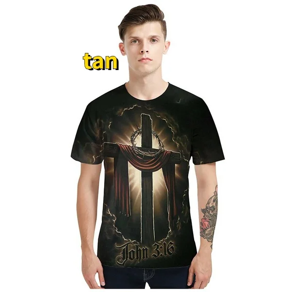 New Summer Casual All-match Men\'s Jesus Christ Cross 3d Printed T-shirt 2022 Funny Short-sleeved Oversized Printed O-neck Tee