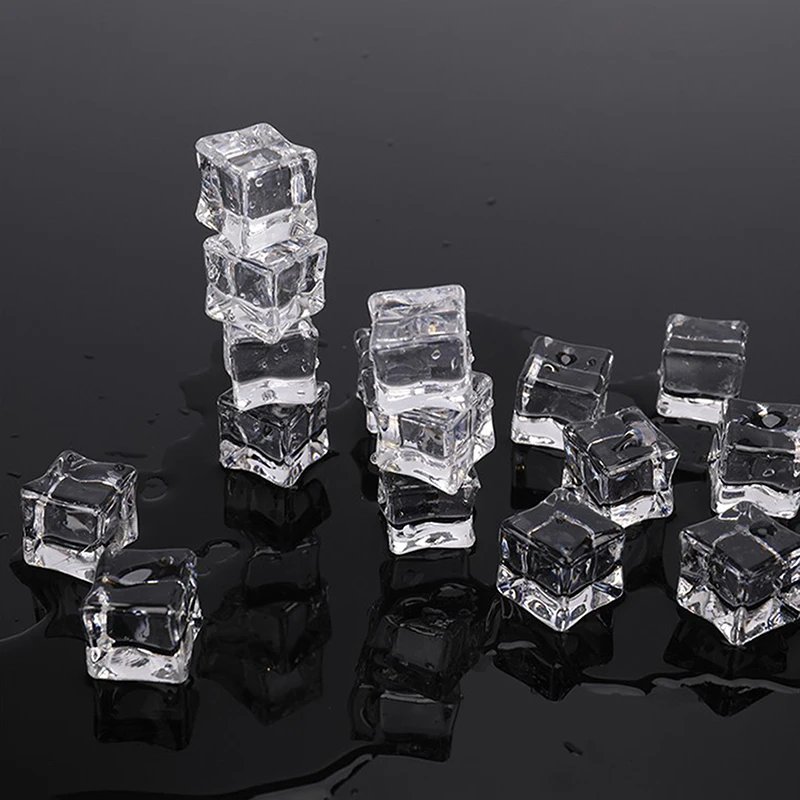 5Pcs Transparent Square Artificial Ice Cubes Acrylic Fake Crystal Simulated Ice Pellets Bar Party Decor Photography Props