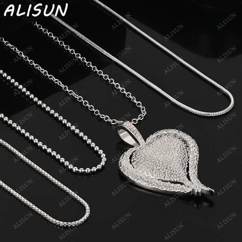 

ALISUN 40-75cm 925 Sterling Silver Hearts Pendant Necklace For Women Men Creativity Gifts Street All-match Party And Daily Wear