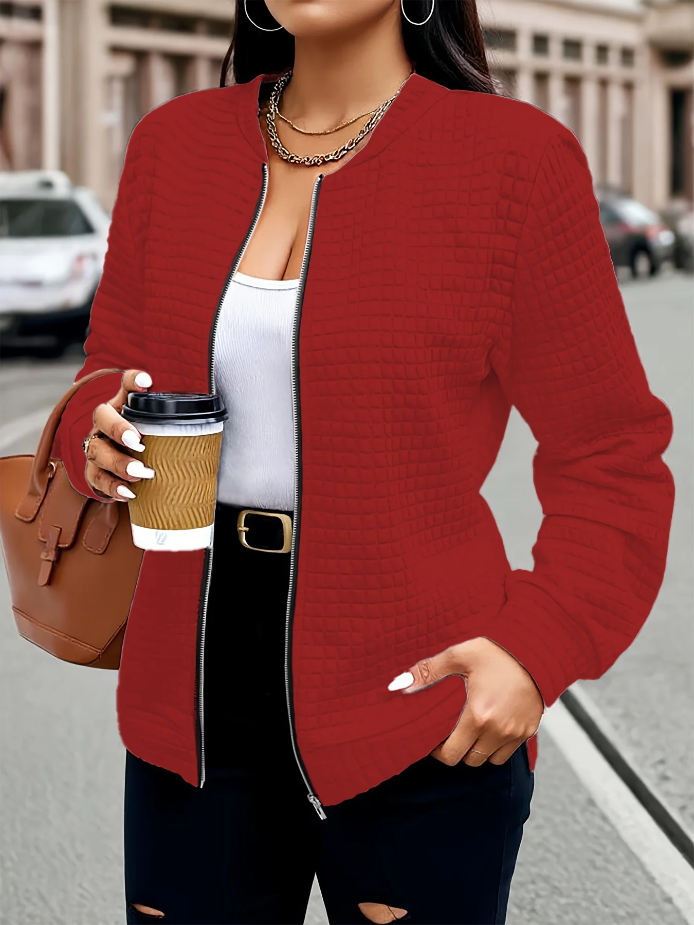 Damen-Steppjacke in Übergröße mit Reißverschluss, stilvolle Freizeitjacke für ganzjährigen Komfort – Detail 4