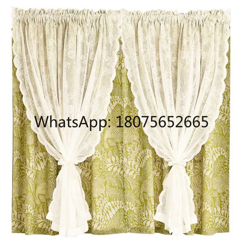 French double-layer lace small half curtain bedroom bay window fresh door curtain without punching