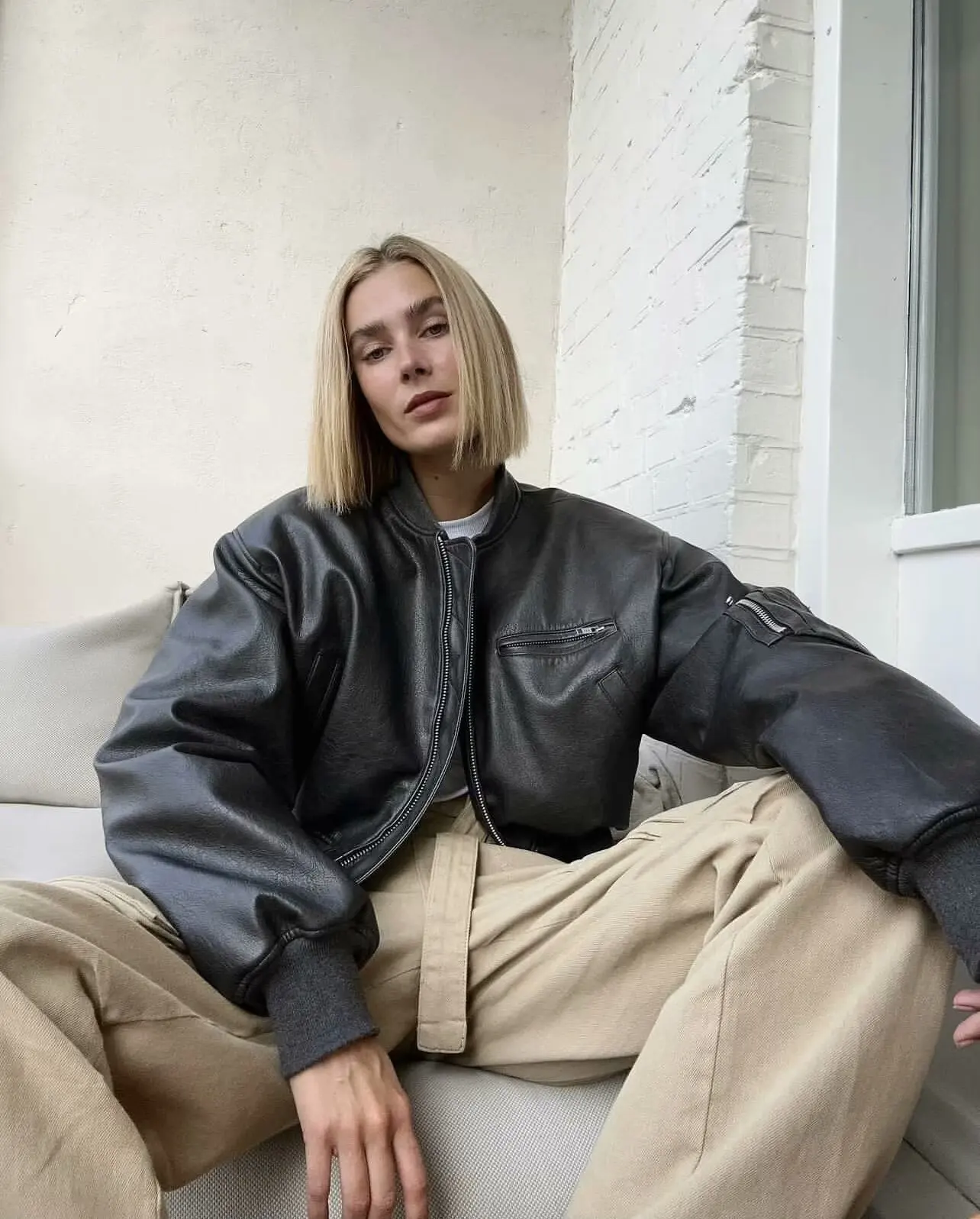 الخريف شيك دراجة نارية سترة جلدية سيدة أبلى خمر جاكيت زيبرا امرأة س الرقبة طويلة الأكمام بلون فضفاض Bomber معاطف #3