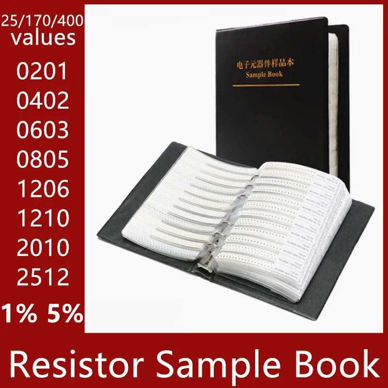 

SMD SMT Chip Resistor Assortment Kit 0R-10M Sample Book 0201 0402 0603 0805 1206 1210 2010 2512 1% Resistors free shipping