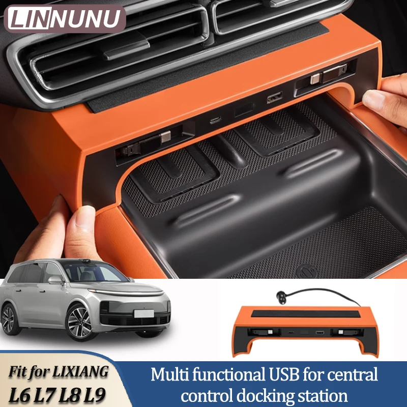 Linnunu Fit for Lixiang L6 L7 L8 L9 Car Decoration Supplies Car Charger Fast Charging Panel Central Control Expansion Dock Fast Charging Multi-Function USB Total 125W Super Fast Charging Car Accessories