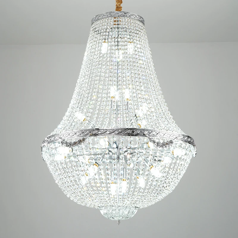 Luxury Waterfall Crystal Pendant Villa Living Room Lamp Dining Room Round Chrome Metal Large Chandelier Bedroom Decorative Light
