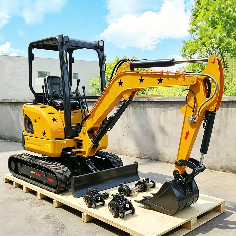 Mini-excavatrice Yanmar 1,5 tonne avec pelle hydraulique et pince à griffes pour travaux de construction, utilisation agricole en Europe.