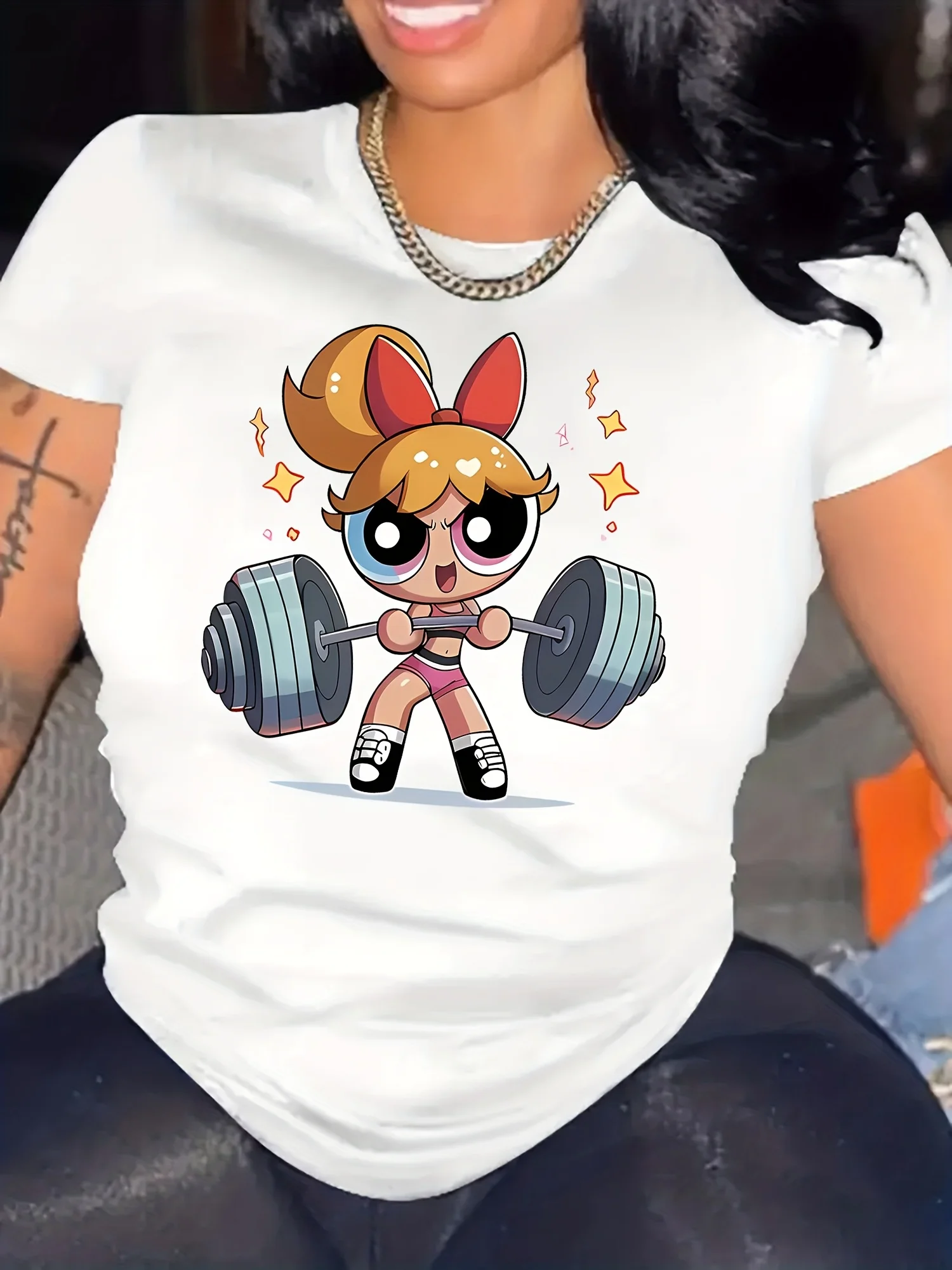 

Women'S Cute Anime Lifting Weights Graphic Workout Tee All-Season Gym Casual for Women Harajuku Sleeve Casual Aesthetic Clothes