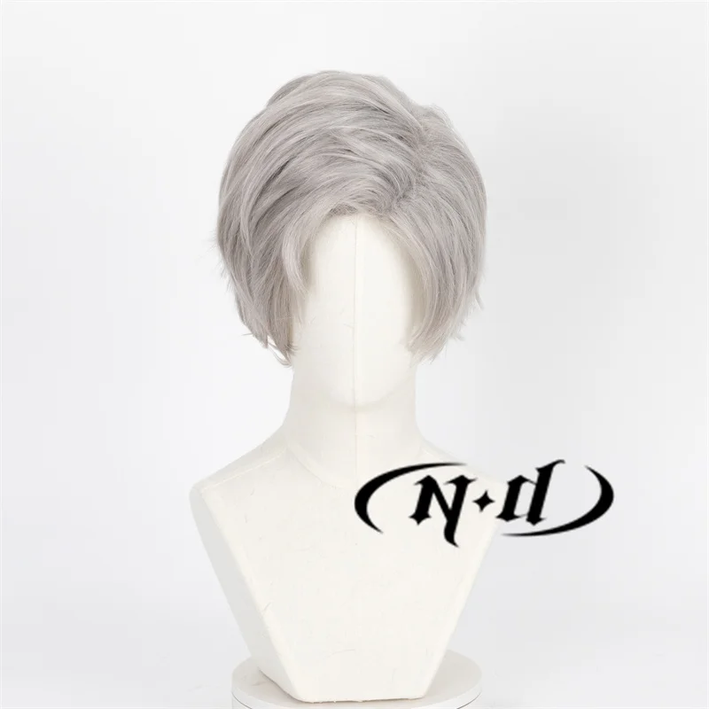 ND Sylus Game Love and Deepspace Cosplay Short Grey Hair Wigs Heat Resistant Kanekalon Synthetic Hair for Game Halloween Theme