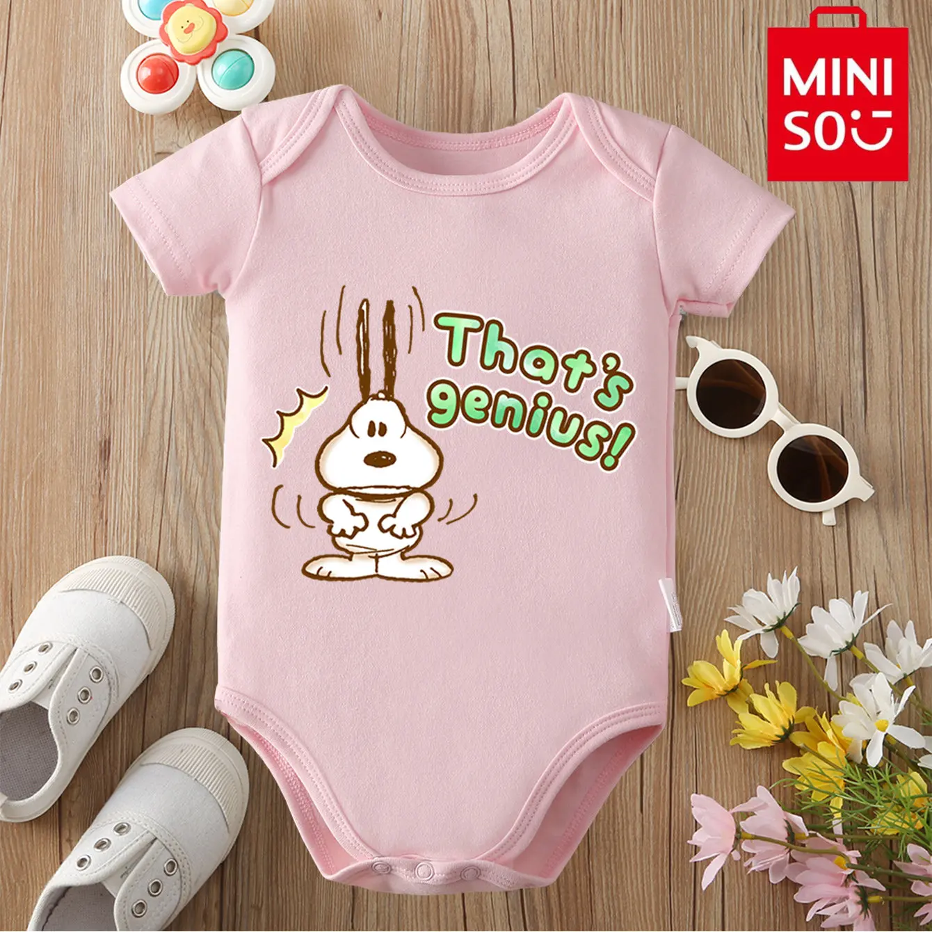 

MINISO Genius Snoopy боди из чистого хлопка, мягкая детская одежда, лучший подарок для ребенка, комбинезон-комбинезон для детей от 0 до 12 месяцев, милый новорожденный